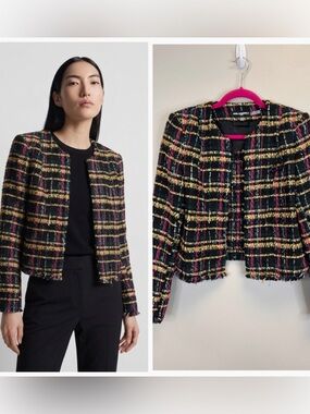 Karl‎ Lagerfeld Multicolor Tweed Cropped Blazer Size 4 Luxury Designer Career